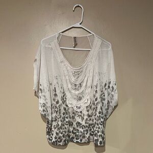 Free People Womens Small Lace Crochet Leopard Tunic Boho Dolman Top Blouse